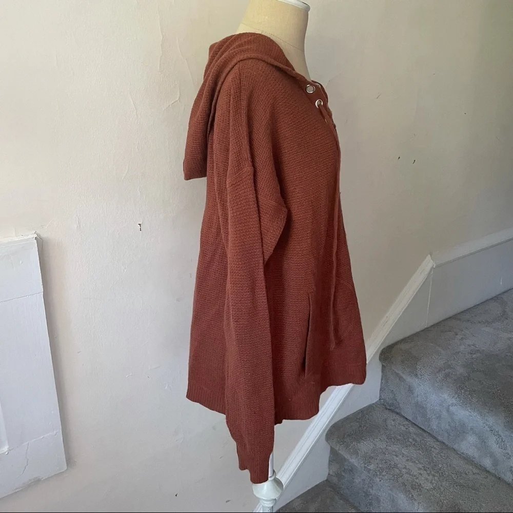 Cullen 100% Cashmere Brown Lace Up Hooded Sweater Size Medium
